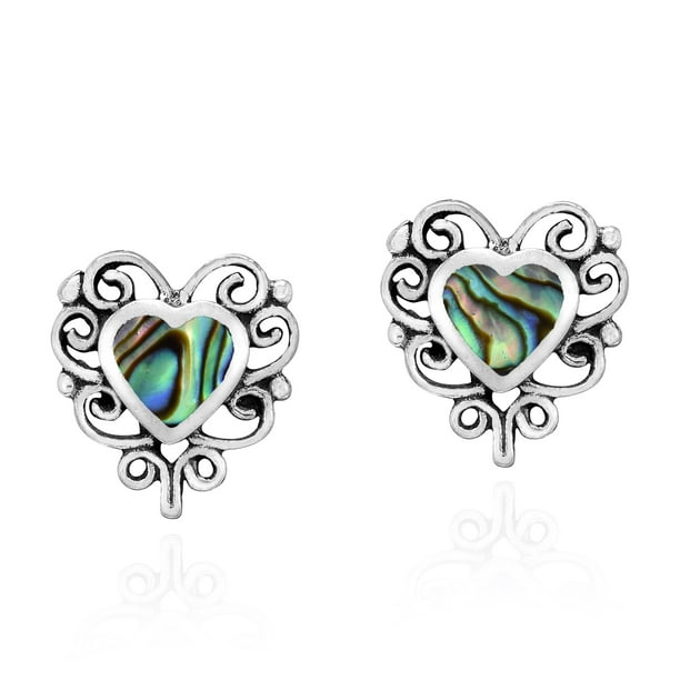 Womens Sterling Silver Heart Shape Cubic Zirconia Stud Earring,Ocean Seashell Hypoallergenic Rainbow Earrings Studs Fashion Jewelry Gifts for Valentines Day Wedding Birthday 10mm 